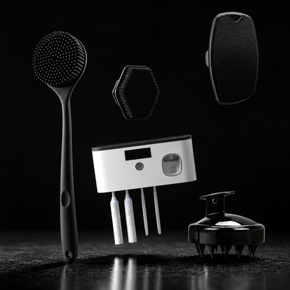 Clean Routine Bundle – Smart Toothbrush Sanitizer + Silicone Shower Brush Set